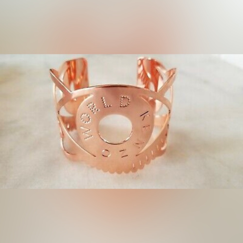 KENZO WORLD RARE RETRÒ VINTAGE ROSE GOLD SCULPTURAL DESIGN CUFF BRACELET - Picture 2 of 9